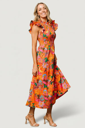 Emily Smocked Tier Dress | Orange Floral