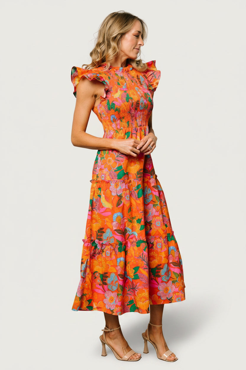 Emily Smocked Tier Dress | Orange Floral