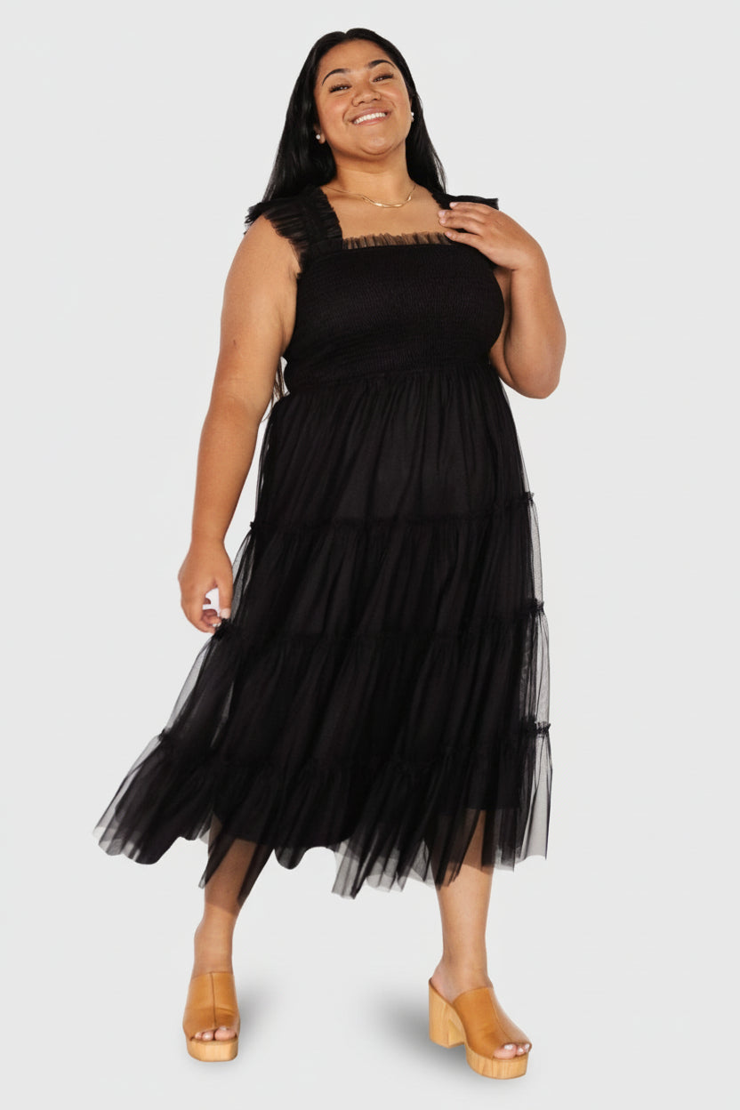 Baltic Born Womens Emma Smocked Tulle Dress | Black | Size: Medium Baltic Born Womens Emma Smocked Tulle Dress | Black | Size: Medium