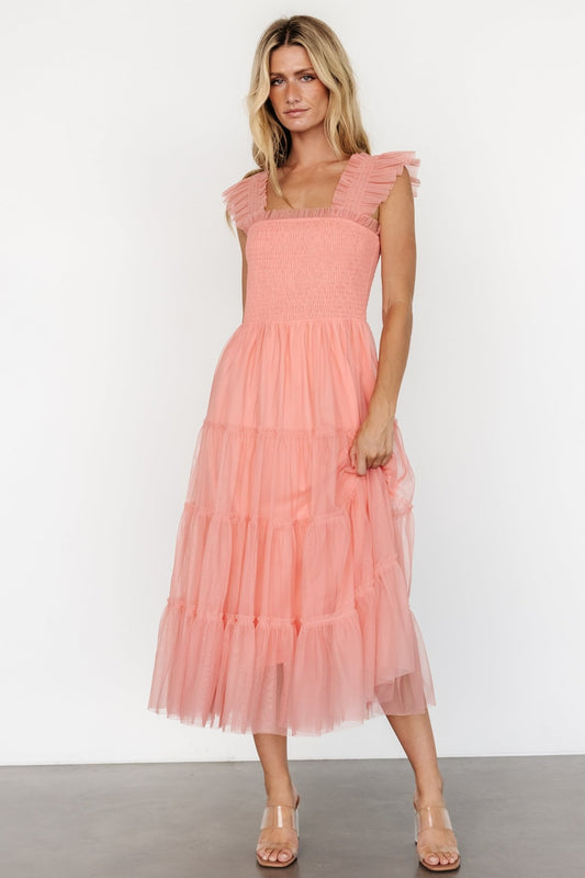 Emma Smocked Tulle Dress | Coral - Baltic Born