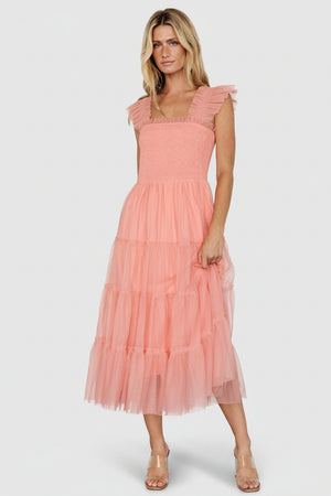 Emma Smocked Tulle Dress | Coral