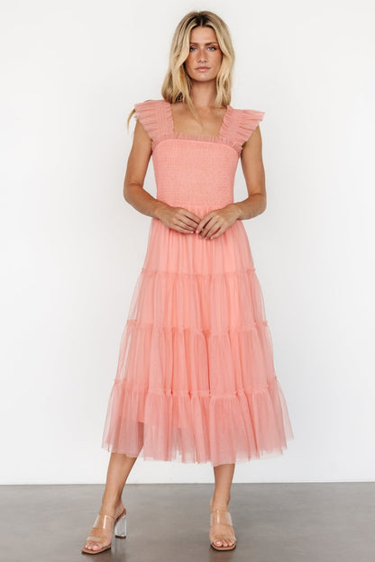 Emma Smocked Tulle Dress | Coral - Baltic Born