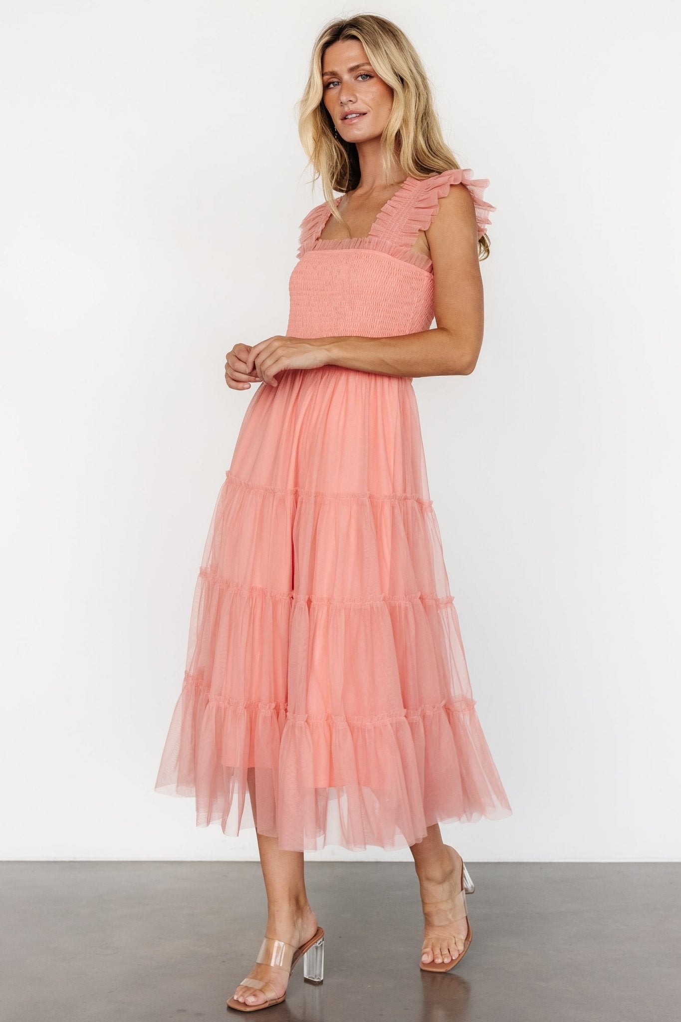 Emma Smocked Tulle Dress | Coral - Baltic Born