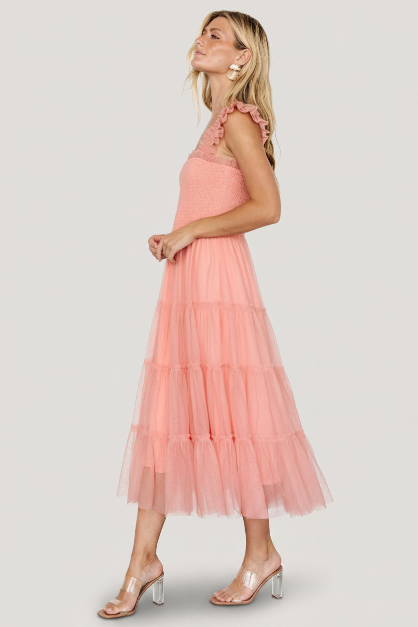 Emma Smocked Tulle Dress | Coral