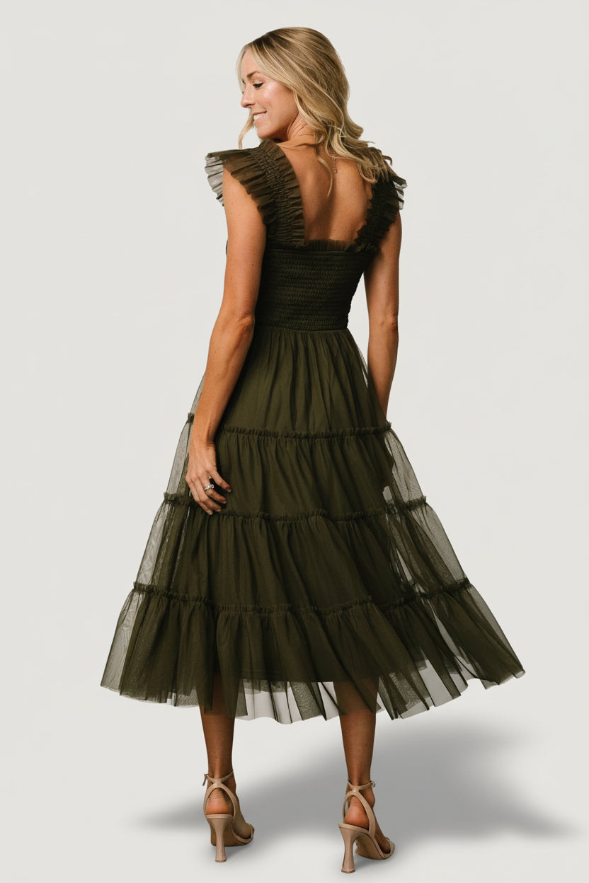 Baltic Born Womens Emma Smocked Tulle Dress | Dark Olive | Size: 2XL Baltic Born Womens Emma Smocked Tulle Dress | Dark Olive | Size: 2XL