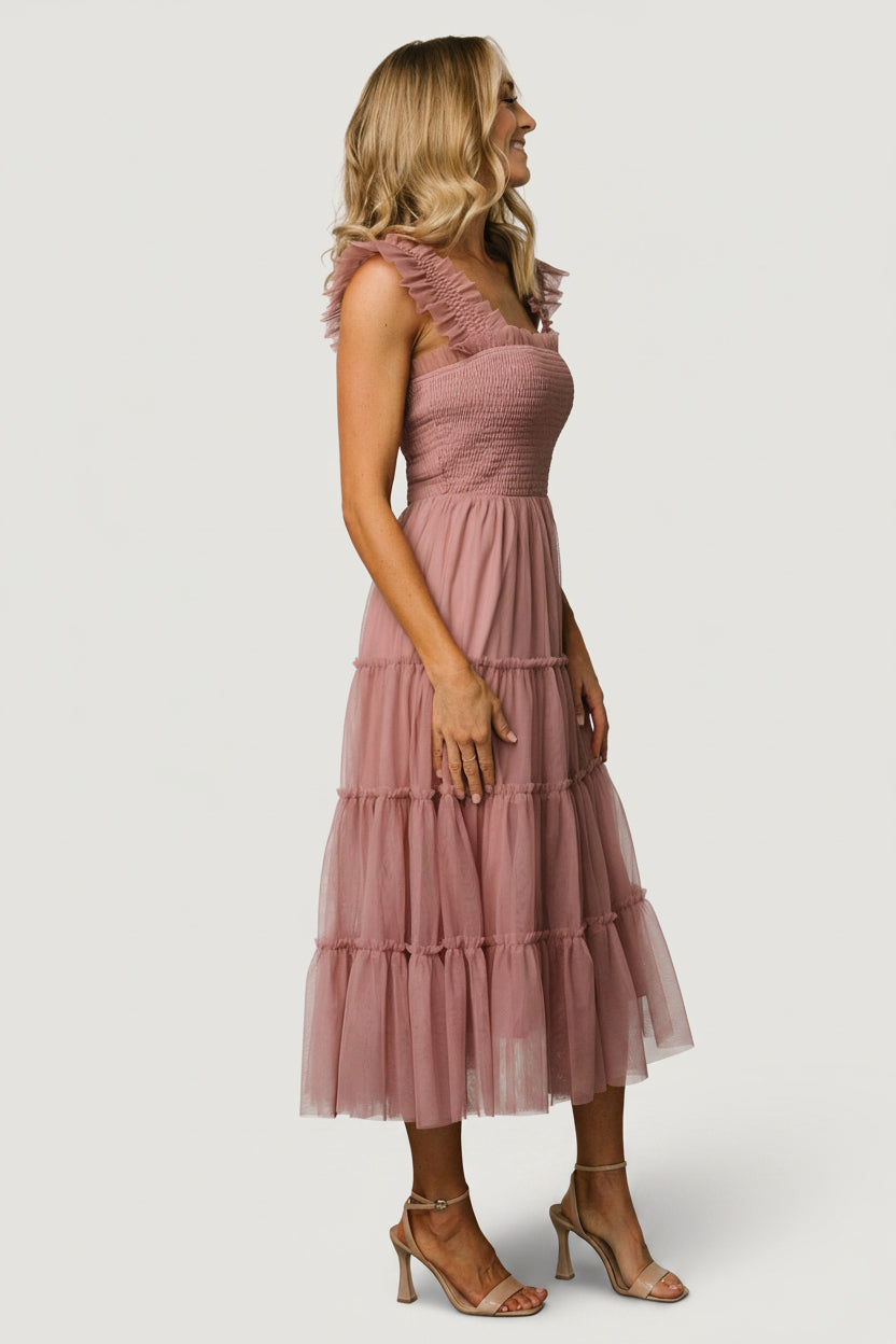 Emma Smocked Tulle Dress | Dusty Rose