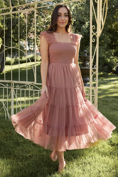 Emma Smocked Tulle Dress | Dusty Rose - Baltic Born