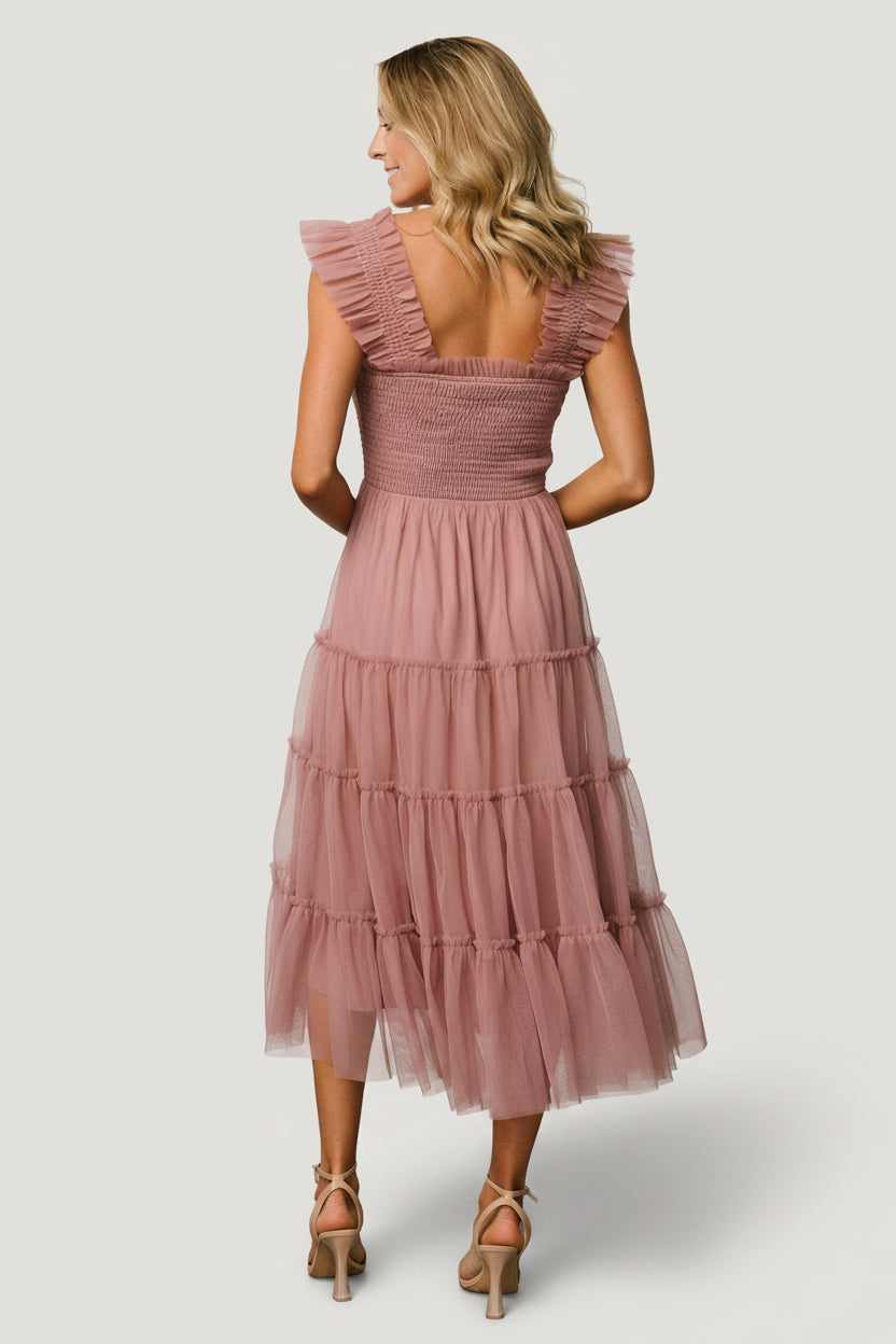 Emma Smocked Tulle Dress | Dusty Rose
