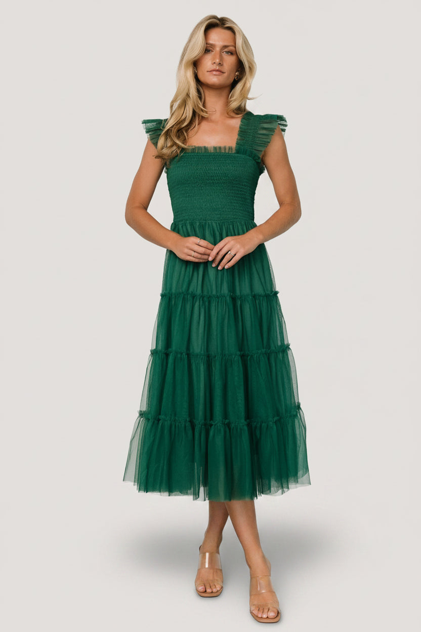 Emma Smocked Tulle Dress | Emerald