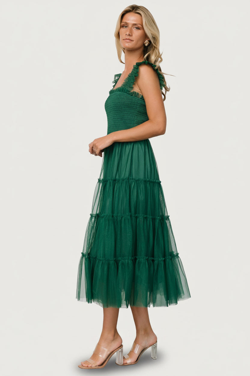 Emma Smocked Tulle Dress | Emerald