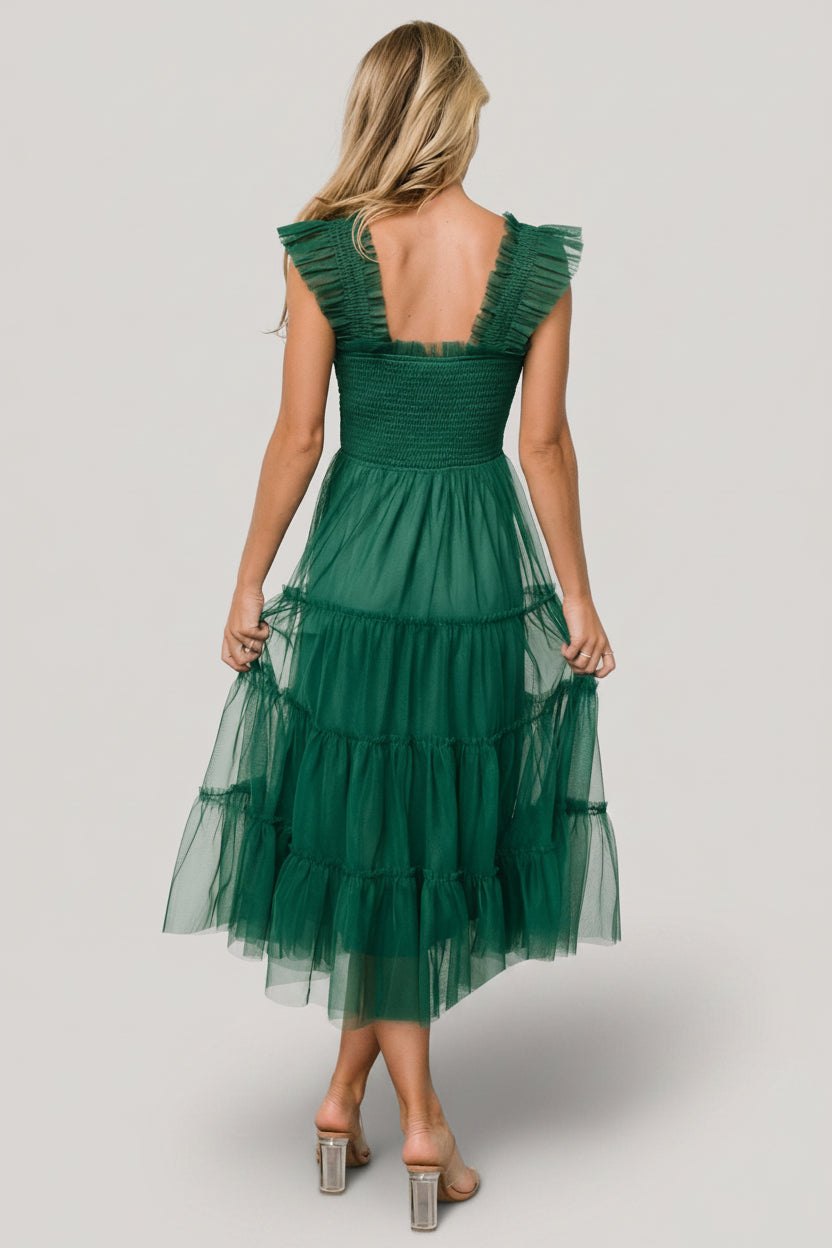Emma Smocked Tulle Dress | Emerald