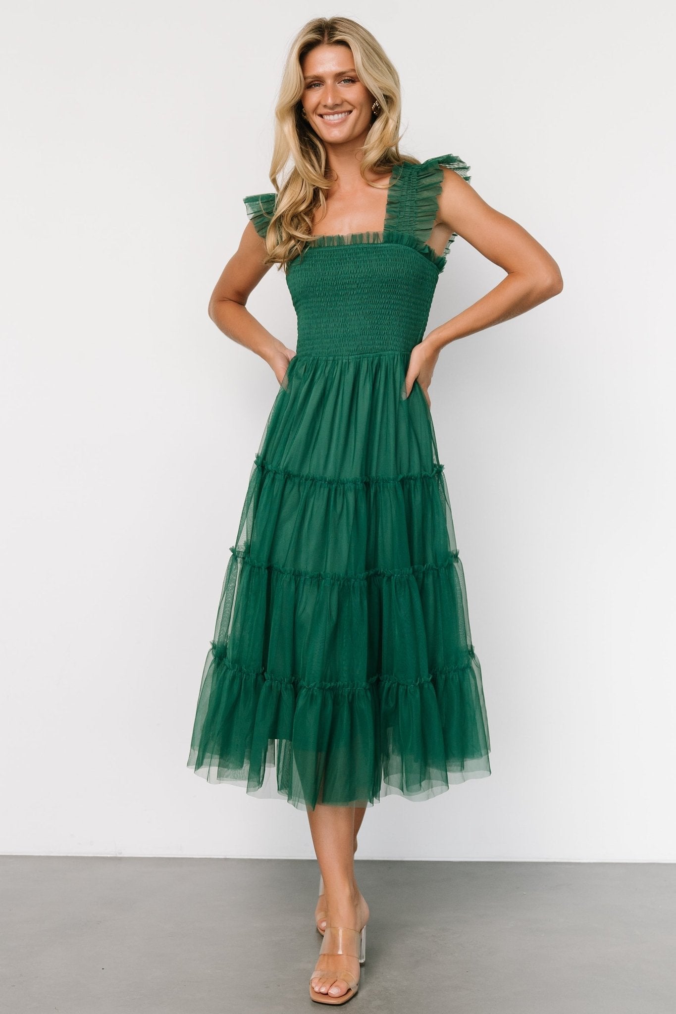 Emma Smocked Tulle Dress | Emerald - Baltic Born