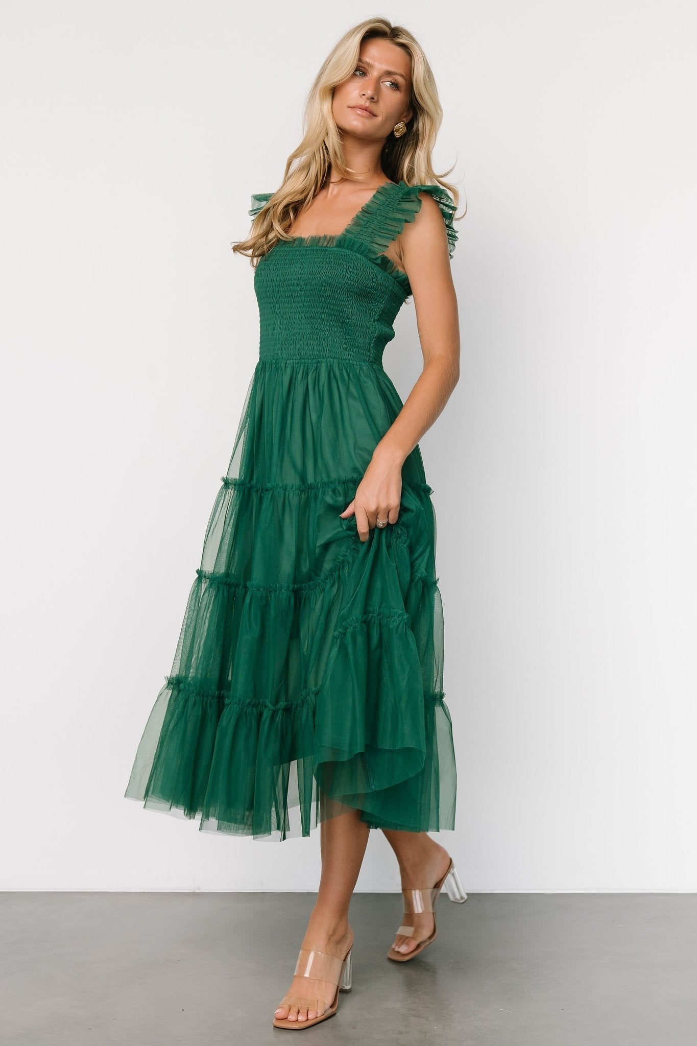 Emma Smocked Tulle Dress | Emerald - Baltic Born