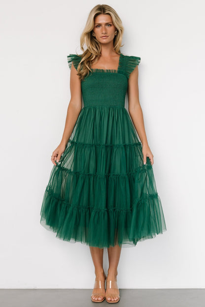 Emma Smocked Tulle Dress | Emerald - Baltic Born