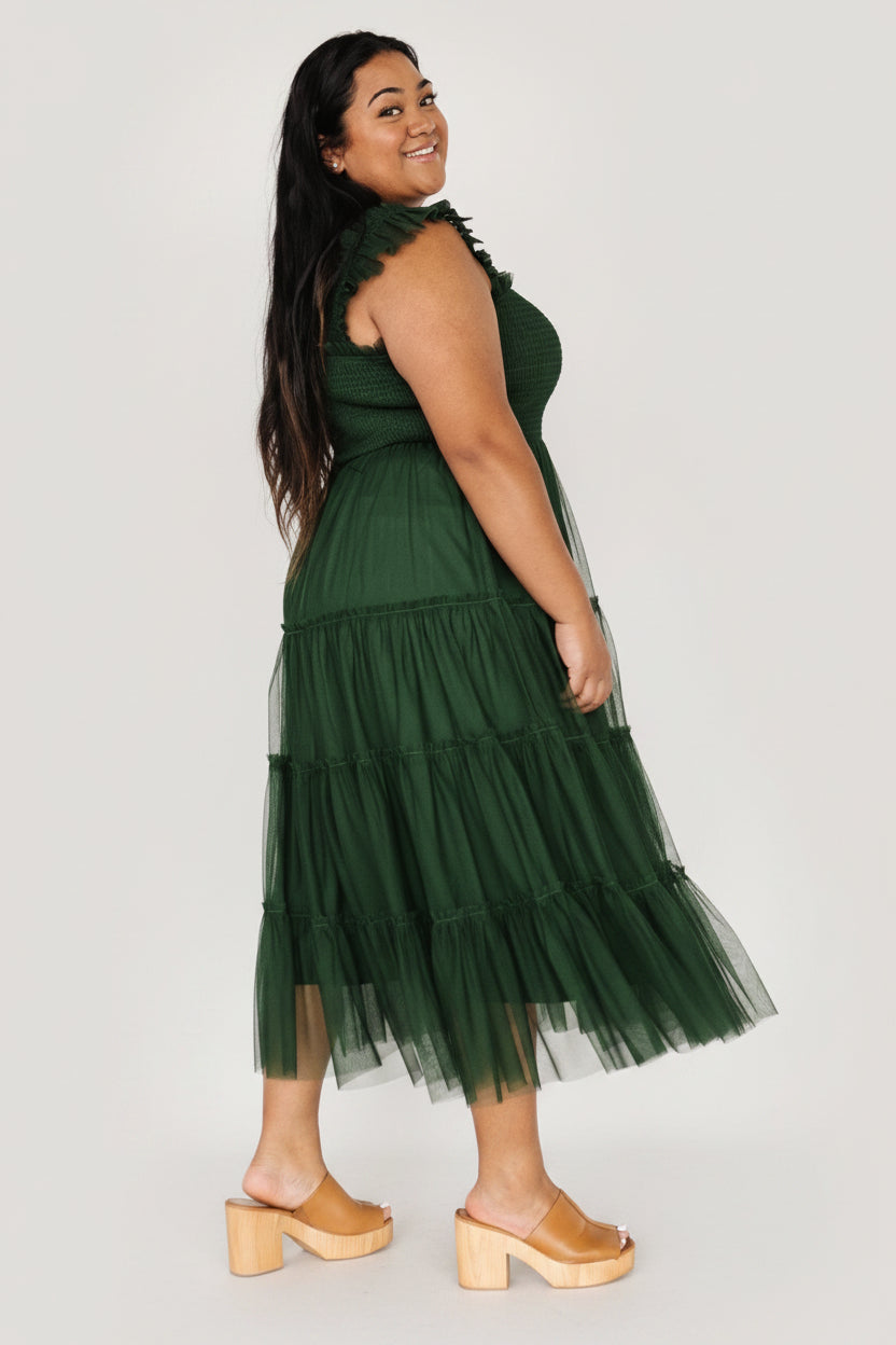Emma Smocked Tulle Midi Dress, Green | Baltic Born S Emma Smocked Tulle Midi Dress, Green | Baltic Born S