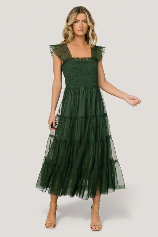 Emma Smocked Tulle Dress | Green