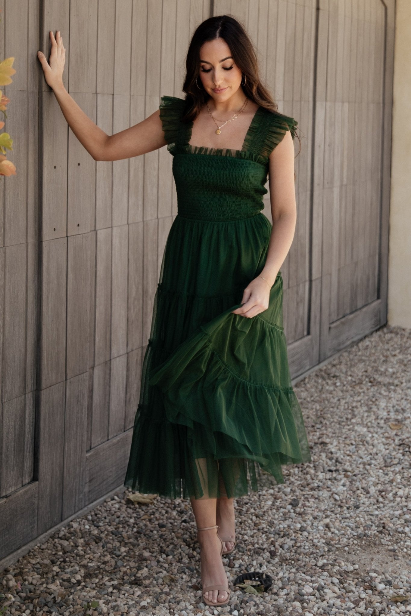 Emma Smocked Tulle Midi Dress, Green | Baltic Born M Emma Smocked Tulle Midi Dress, Green | Baltic Born M