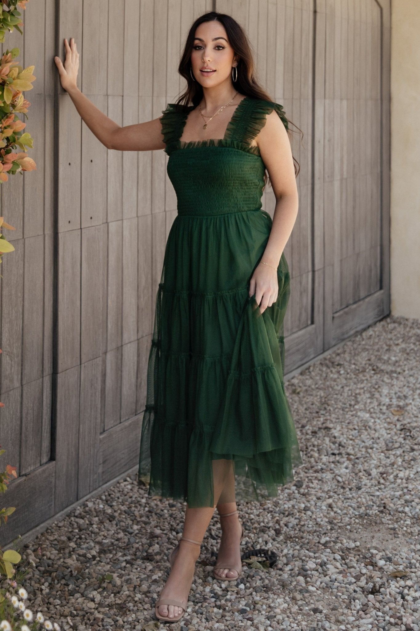 Emma Smocked Tulle Midi Dress, Green | Baltic Born S Emma Smocked Tulle Midi Dress, Green | Baltic Born S