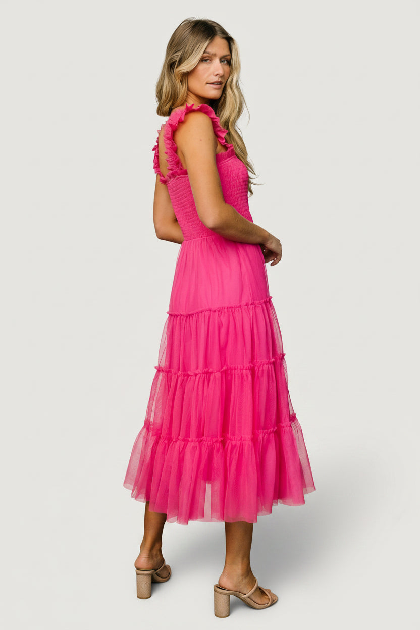 Baltic Born Womens Emma Smocked Tulle Dress | Hot Pink | Size: Large Baltic Born Womens Emma Smocked Tulle Dress | Hot Pink | Size: Large