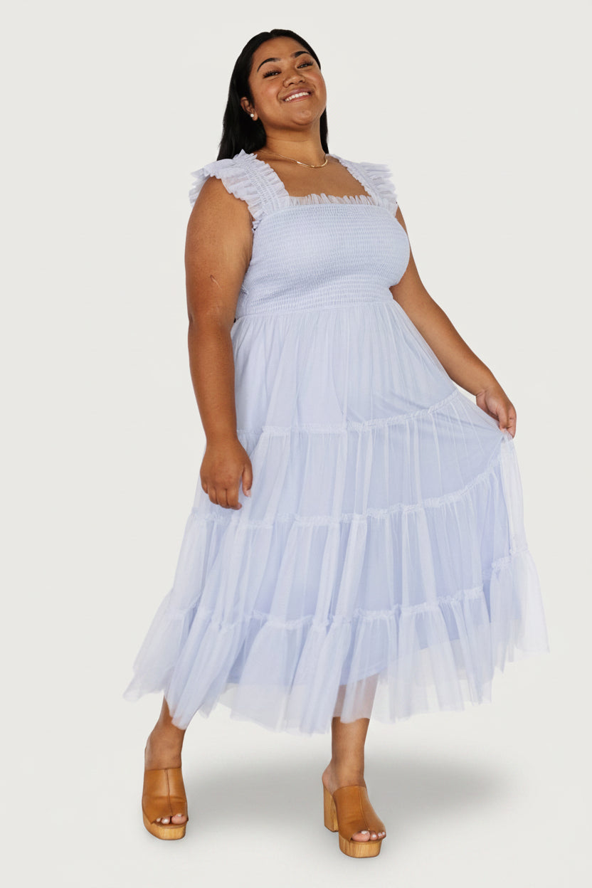 Baltic Born Womens Emma Smocked Tulle Dress | Light Blue