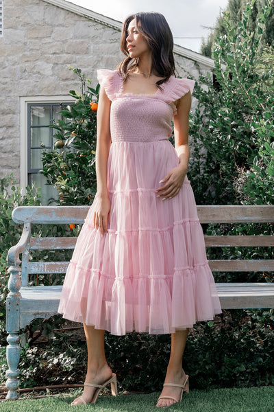 Emma Smocked Tulle Dress Mauve - Main Image