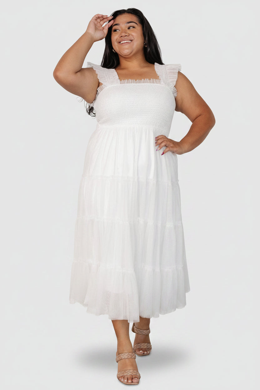 Emma Smocked Tulle Dress | Off White