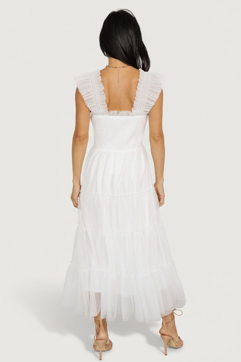 Emma Smocked Tulle Dress | Off White