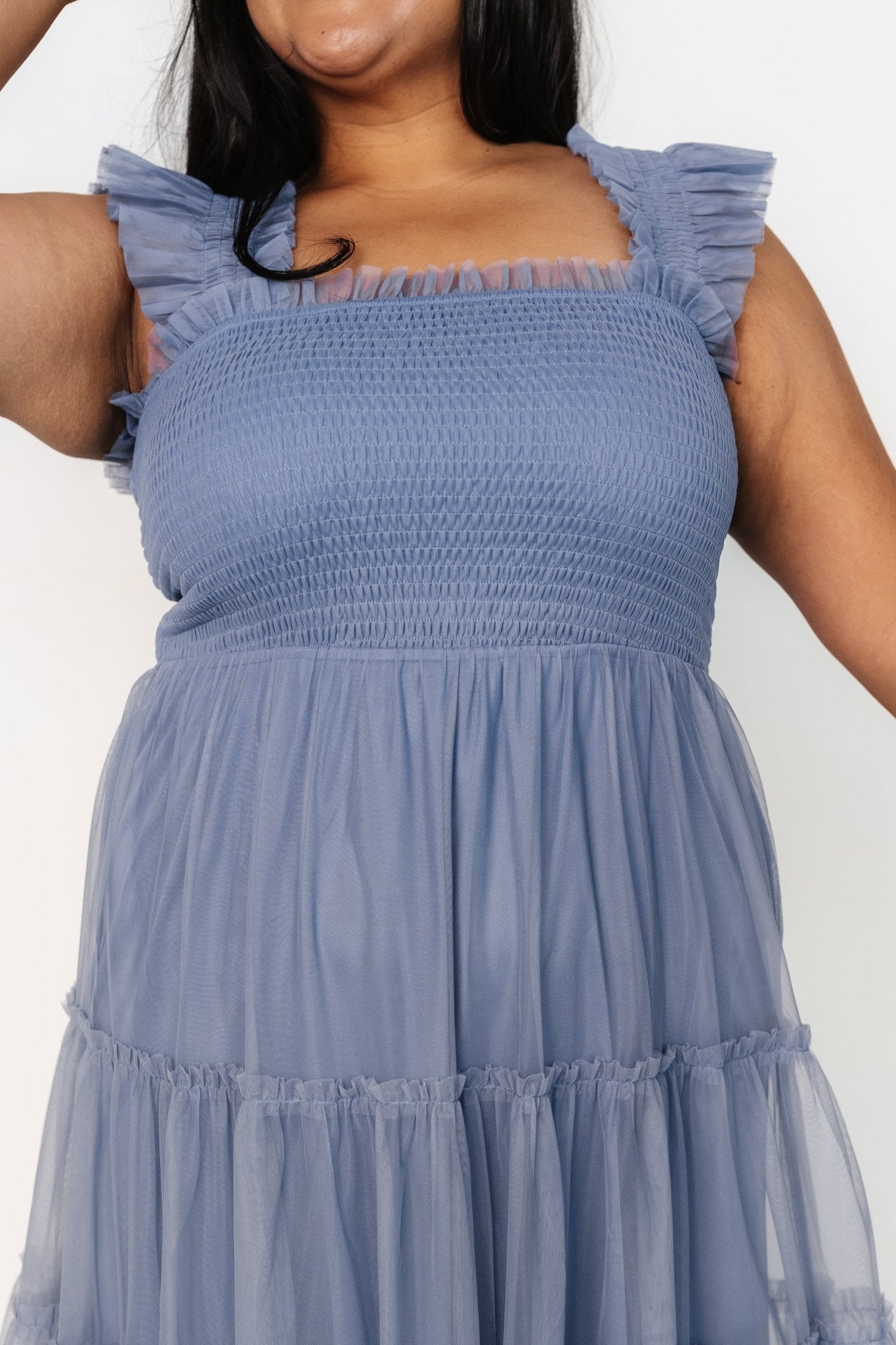 Emma Smocked Tulle Dress | Slate Blue - Baltic Born