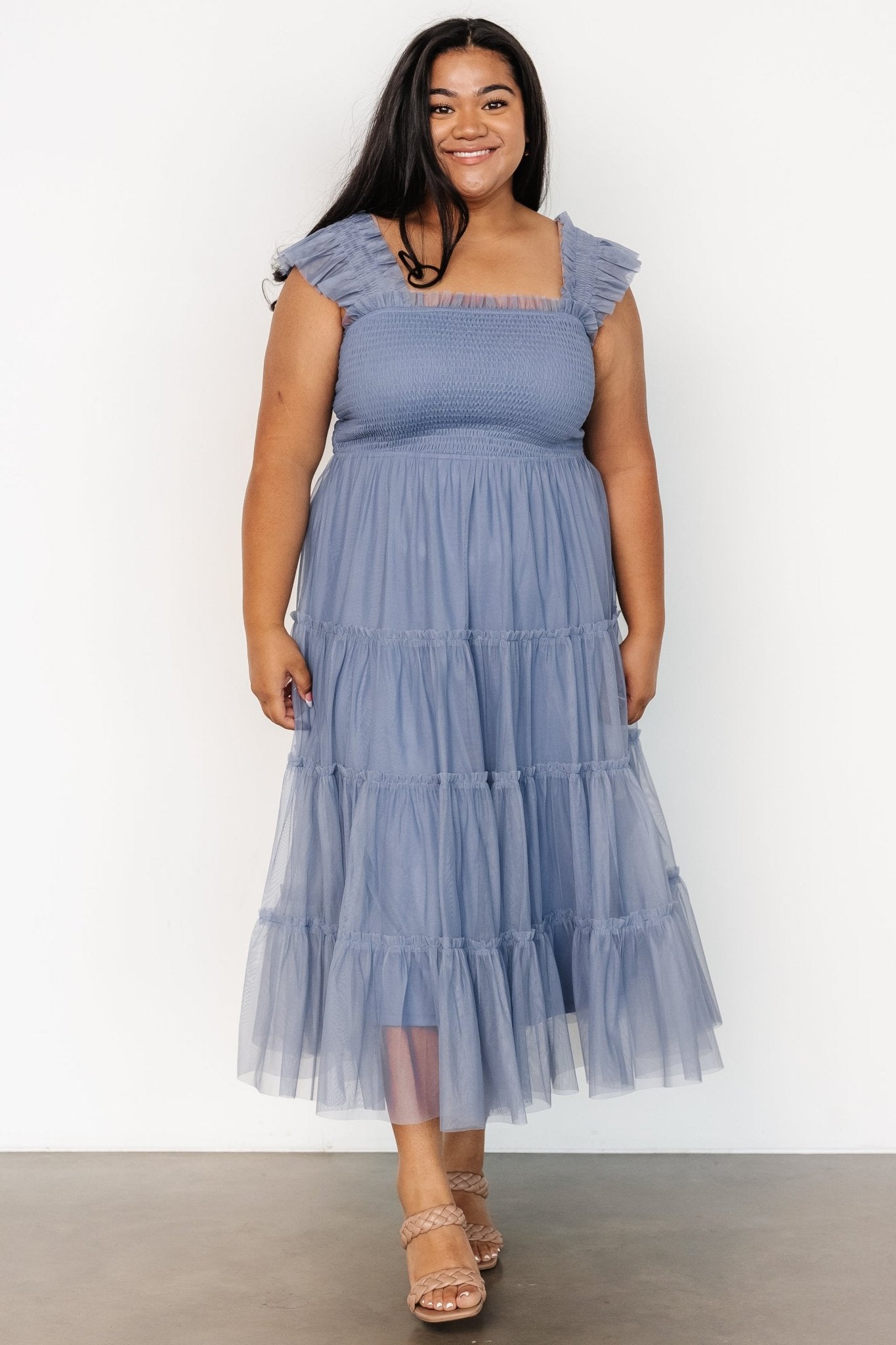 Emma Smocked Tulle Dress | Slate Blue - Baltic Born