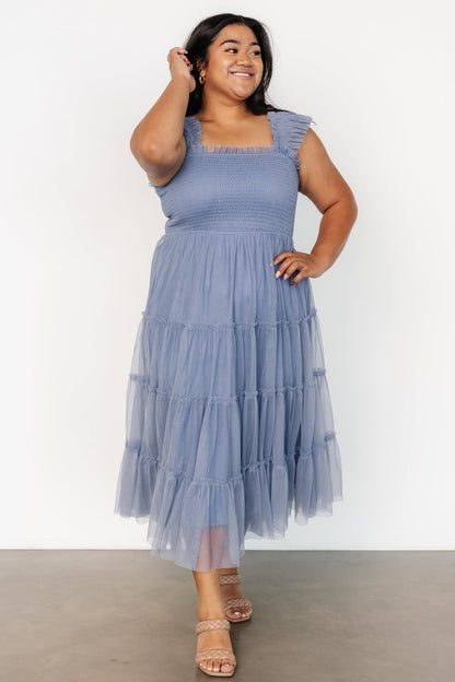 Emma Smocked Tulle Dress | Slate Blue - Baltic Born