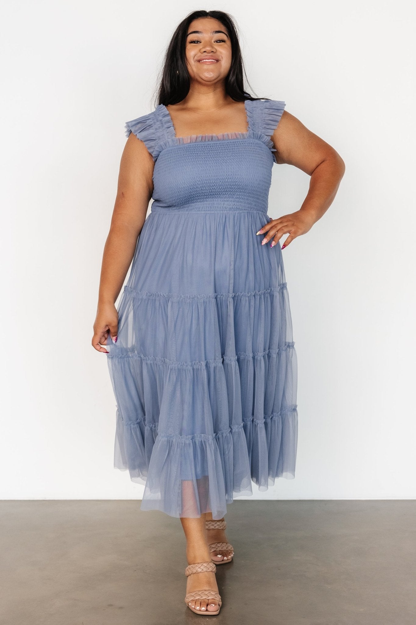 Emma Smocked Tulle Dress | Slate Blue - Baltic Born