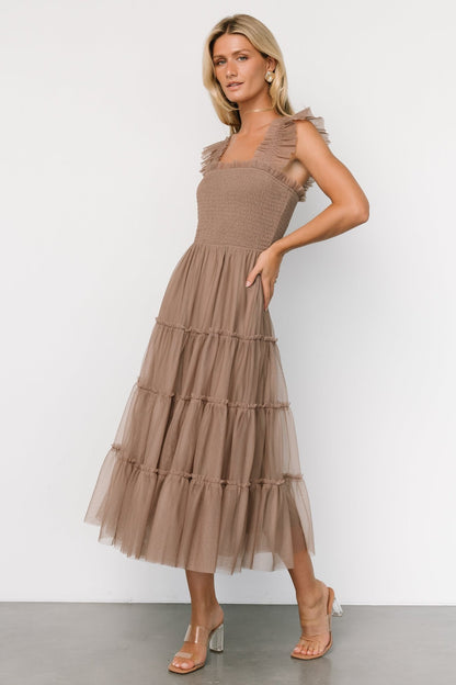 Emma Smocked Tulle Dress | Taupe - Baltic Born