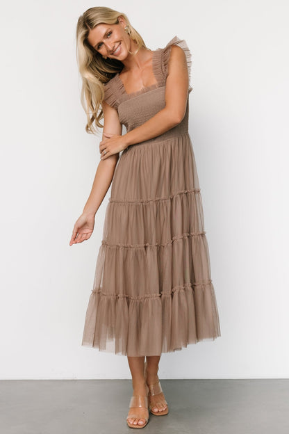 Emma Smocked Tulle Dress | Taupe - Baltic Born