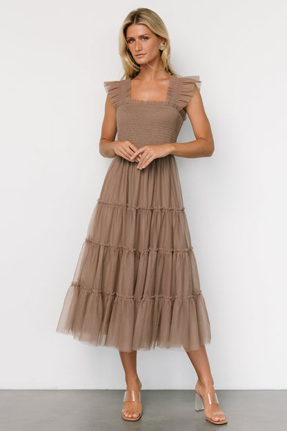 Emma Smocked Tulle Dress | Taupe - Baltic Born