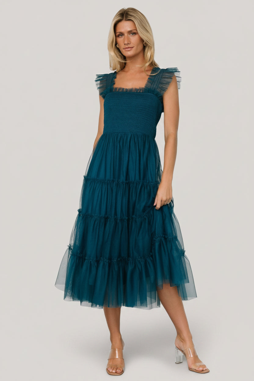 Emma Smocked Tulle Dress | Teal