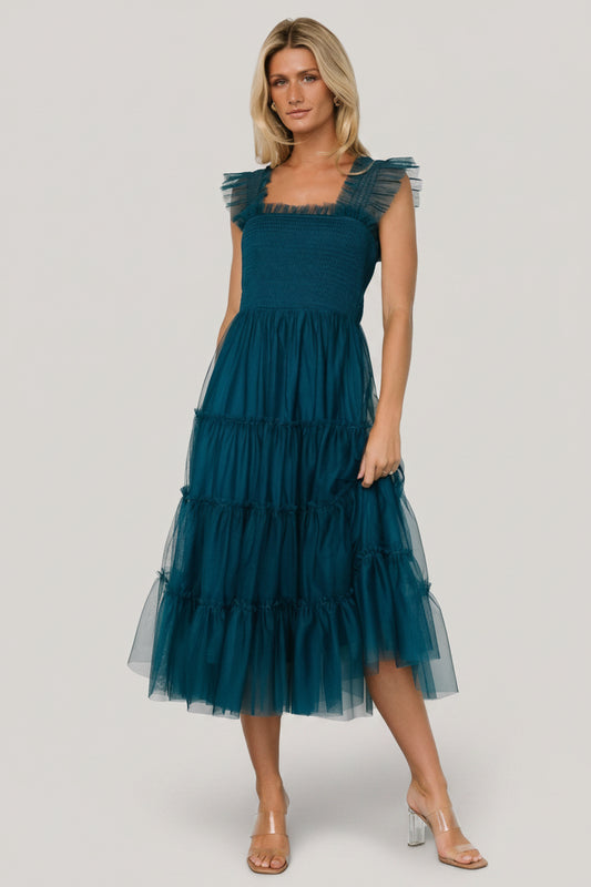 Emma Smocked Tulle Dress | Teal