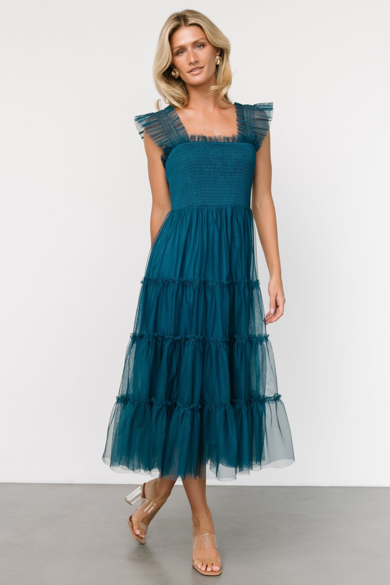 Emma Smocked Tulle Dress | Teal - Baltic Born