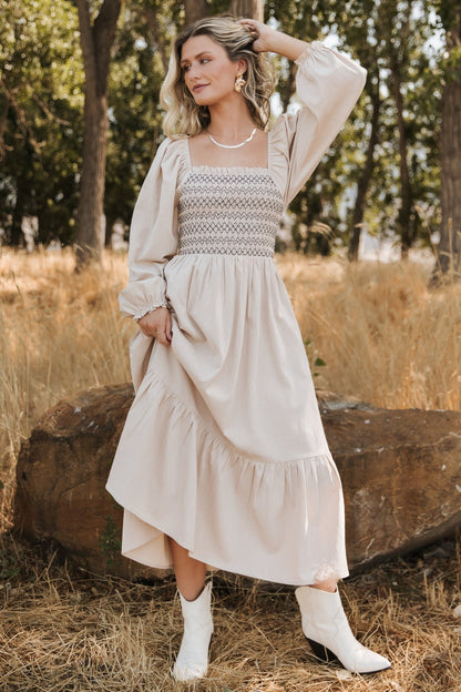 Emmeline Smocked Midi Dress | Natural - Baltic Born