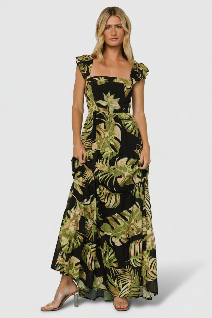 Baltic Born Womens Encinitas Maxi Dress | Tropical Green + Black