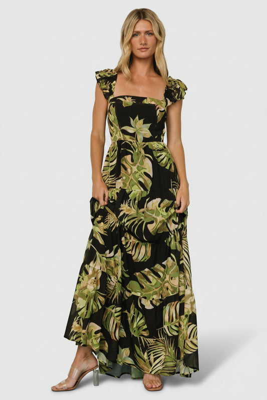 Encinitas Maxi Dress | Tropical Green + Black