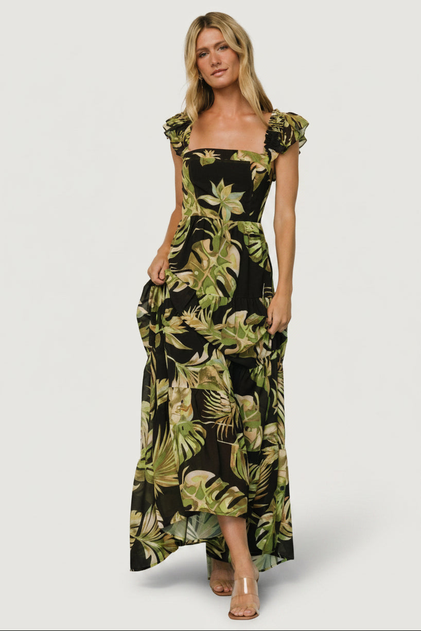Baltic Born Womens Encinitas Maxi Dress | Tropical Green + Black