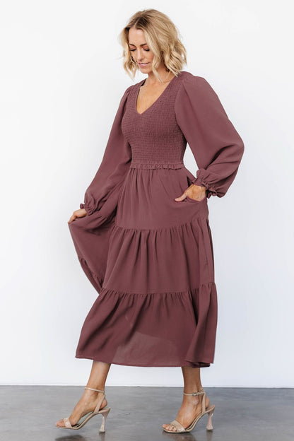 Endsley Smocked Midi Dress | Mauve - Baltic Born