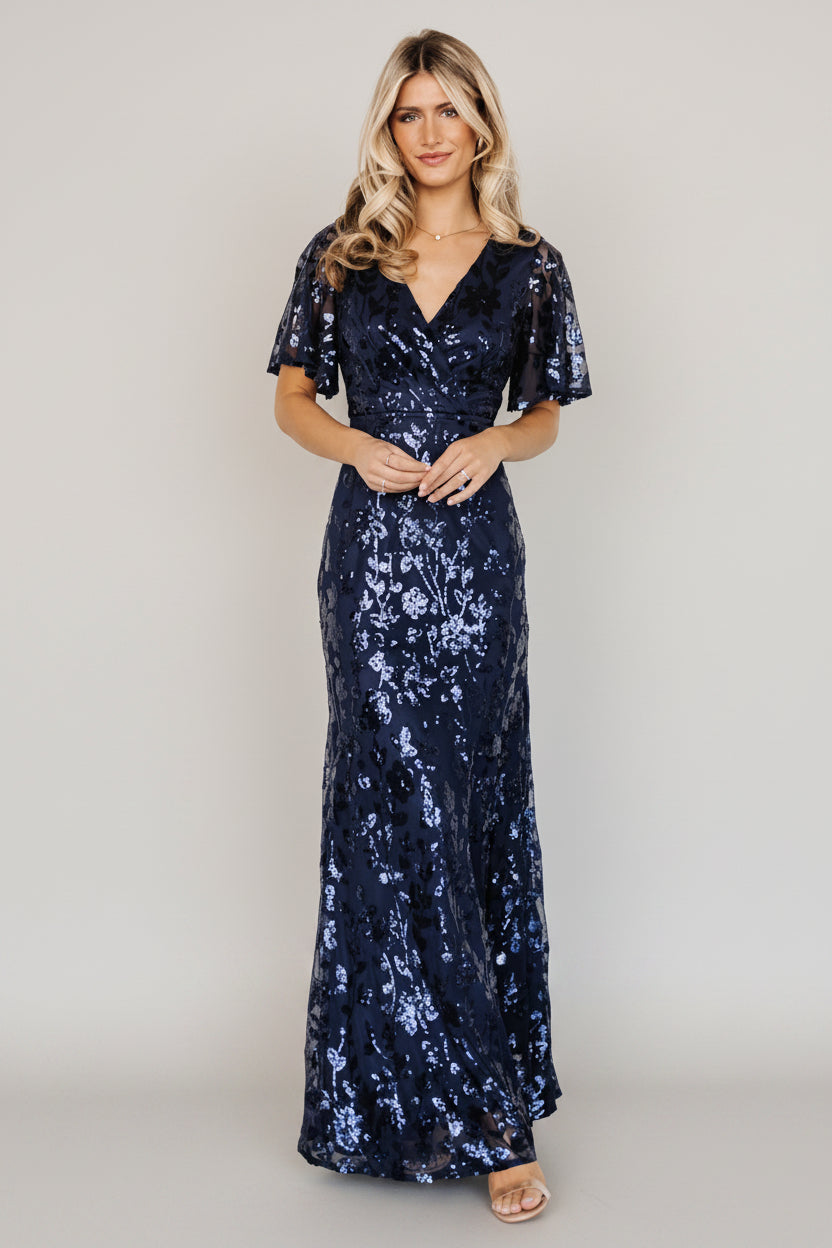 Baltic Born Womens Esme Sequin Dress | Navy