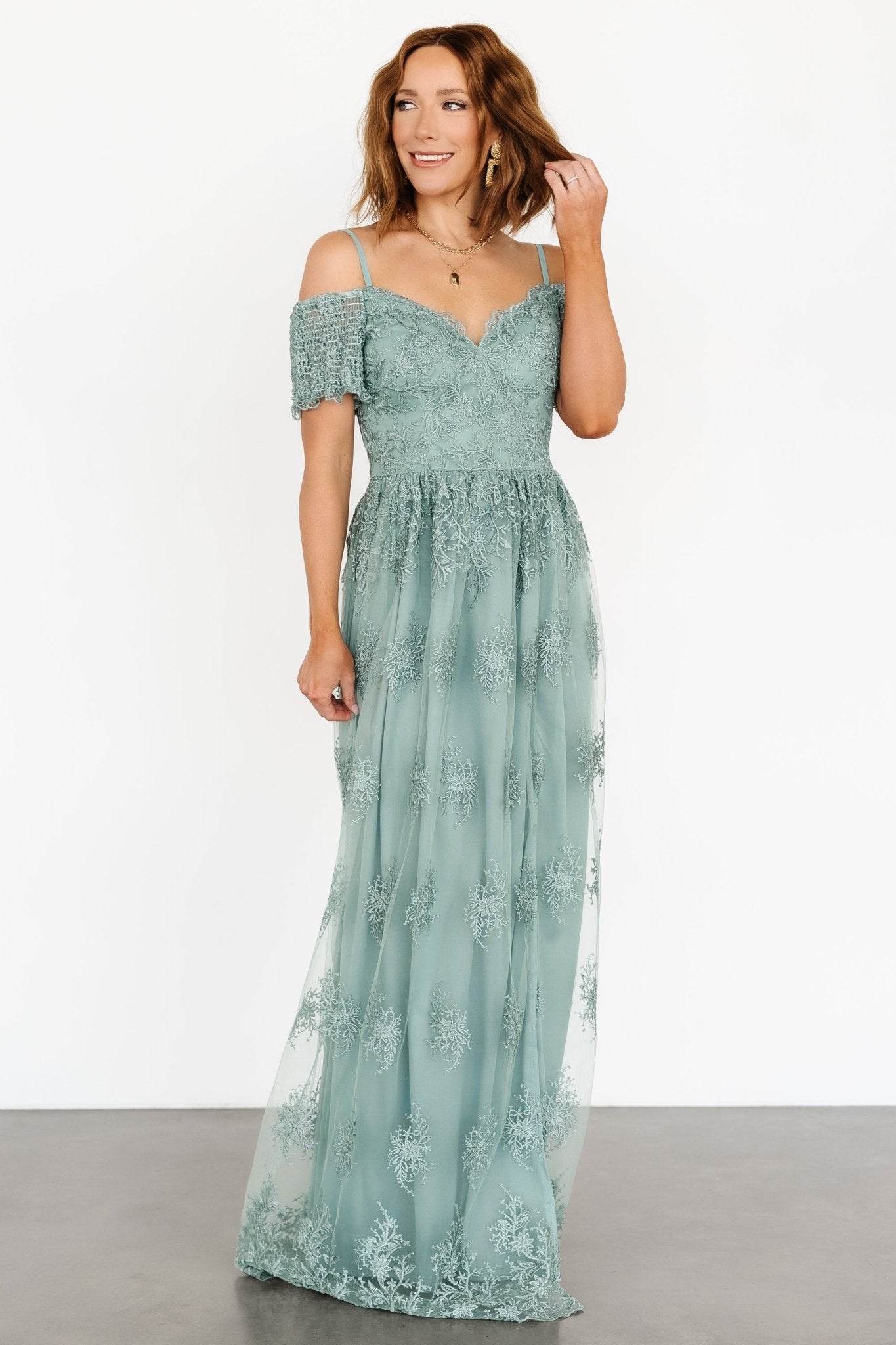 Esperanza Tulle Embroidered Maxi Dress | Sage - Baltic Born