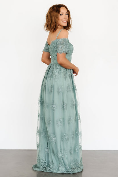 Esperanza Tulle Embroidered Maxi Dress | Sage - Baltic Born