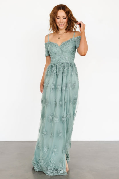 Esperanza Tulle Embroidered Maxi Dress | Sage - Baltic Born