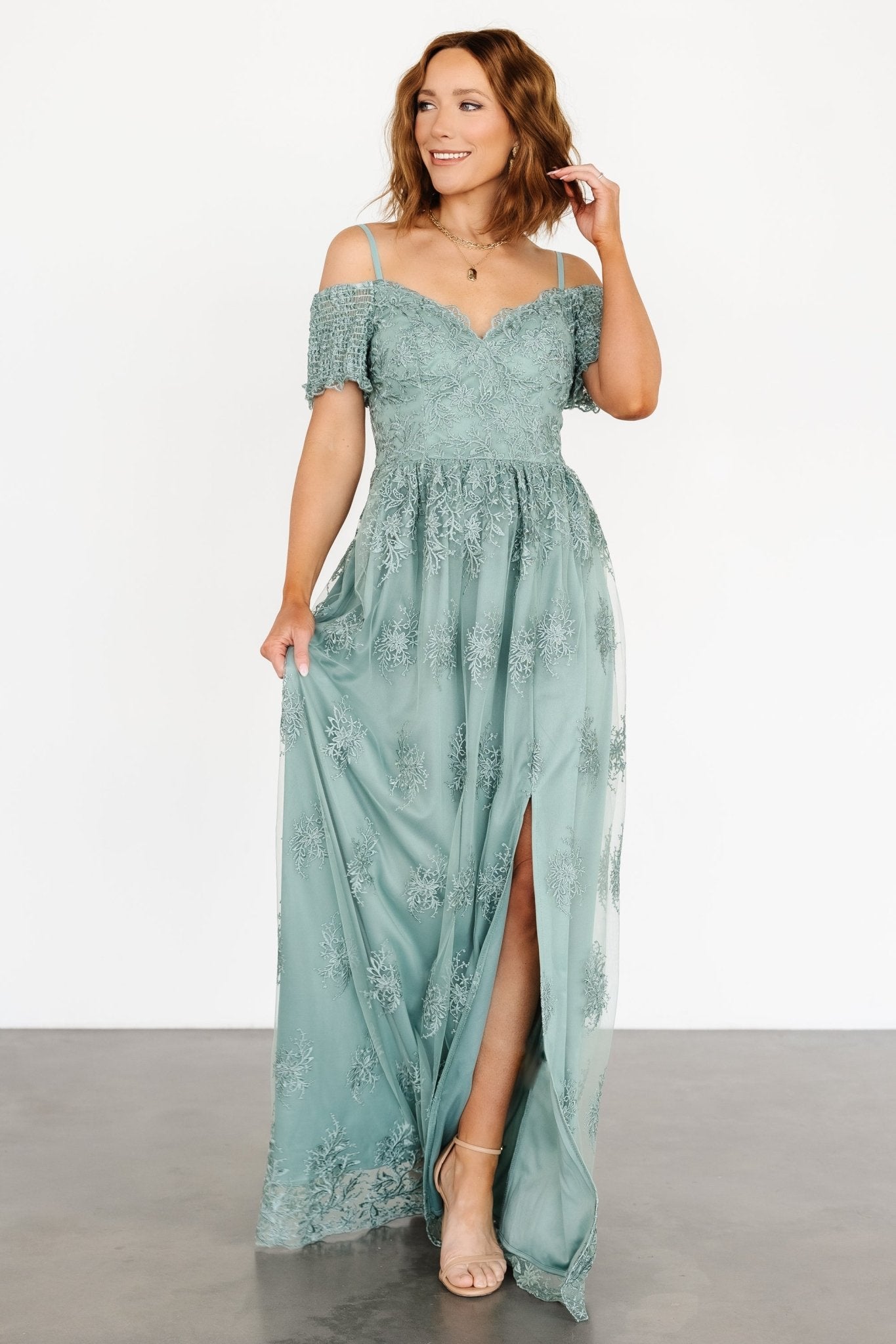 Esperanza Tulle Embroidered Maxi Dress | Sage - Baltic Born