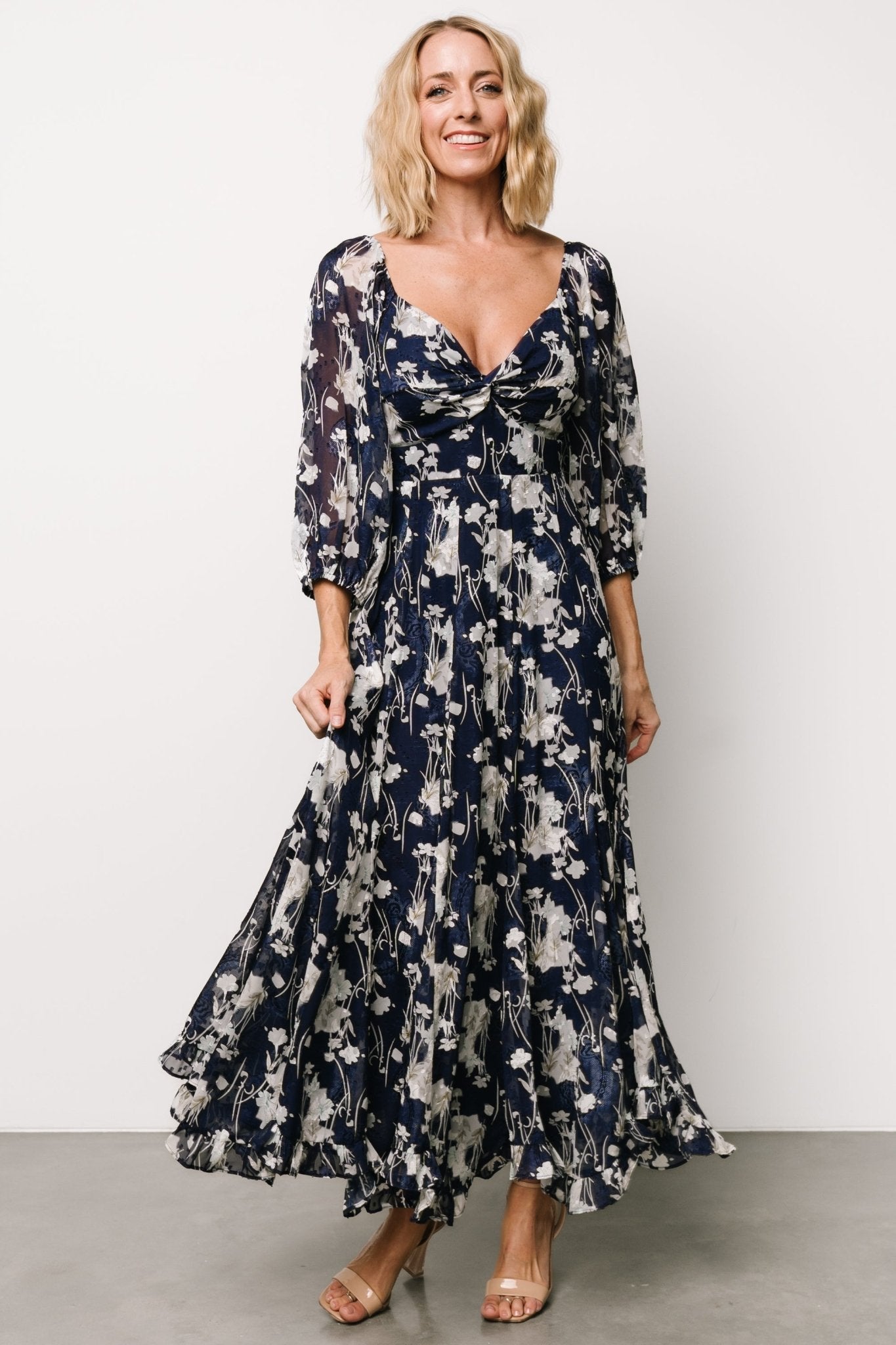 Estefania Maxi Dress | Navy + Off White Floral - Baltic Born