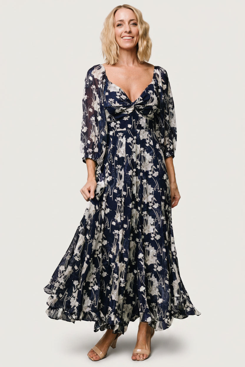 Estefania Maxi Dress | Navy + Off White Floral