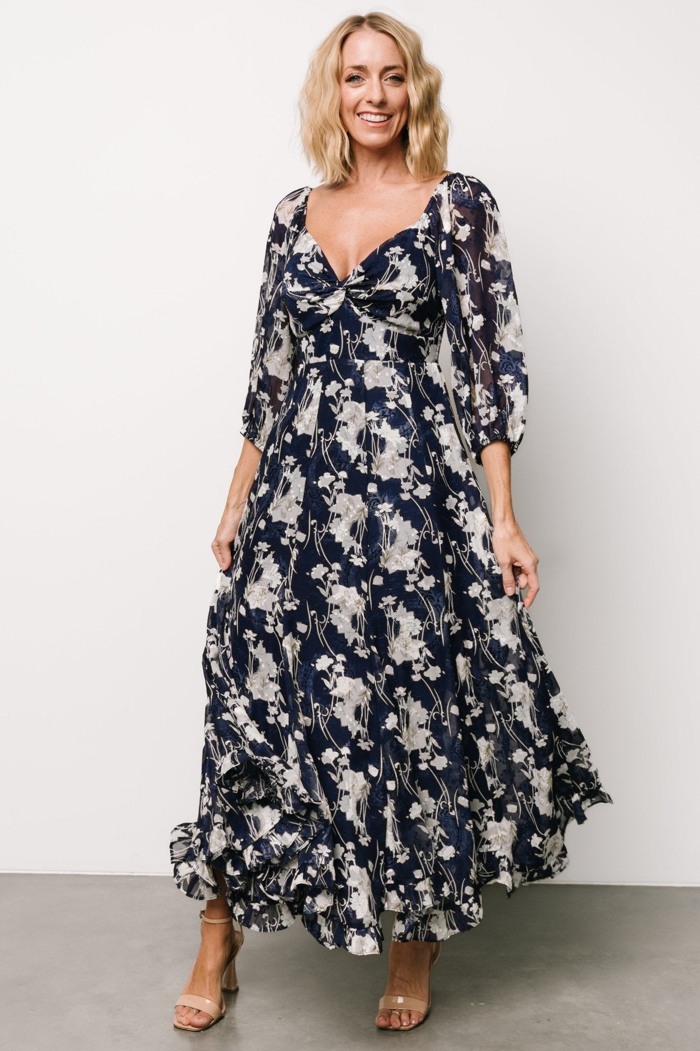 Estefania Maxi Dress | Navy + Off White Floral - Baltic Born